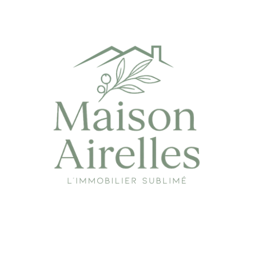 Logo de Maison Airelles, une entreprise dédiée à l'immobilier sublimé, représentant une maison stylisée et une feuille.